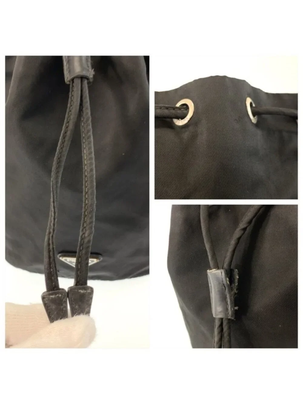 Prada Tessuto Black Silver Nylon Drawstring Pouch